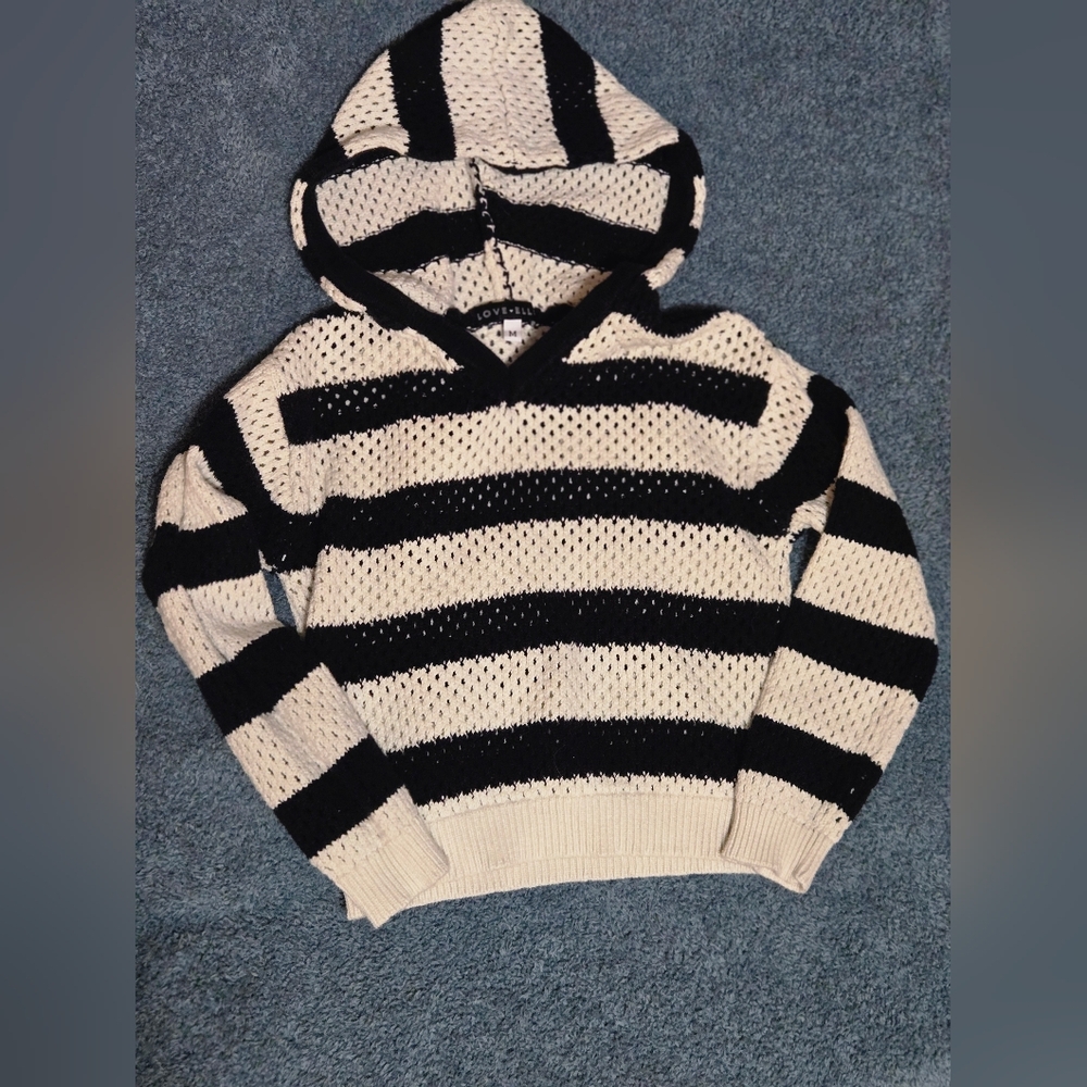 Love Ellie Harper Pointelle Stripe Hoodie Sweater Girls Size M